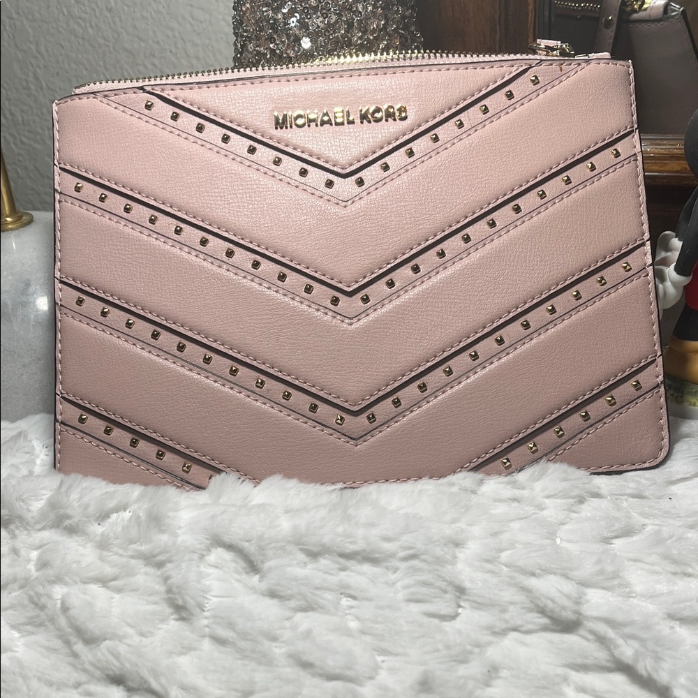 Michael Kors Blush Pink Chevron Studded Clutch